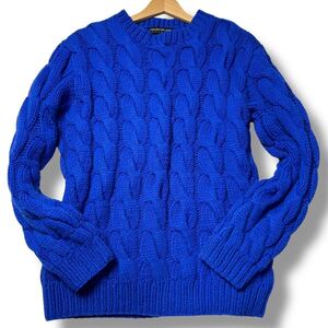 【極美品】TOMORROWLAND tricot トゥモローランド ケーブルニット セーター【ウール75%カシミヤ25%】肉厚 極暖 メンズ ブルー 青 Mサイズ