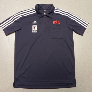 ☆美品☆JFA☆サッカー 日本代表☆adidas☆アディダス☆ASA☆朝日新聞☆半袖 ポロシャツ☆サイズM☆紺色 ネイビー★d