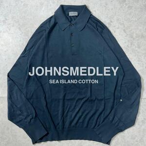 美品 JOHN SMEDLEY ジョンスメドレー 長袖ニットポロシャツ シーアイランドコットン XL FINCHLEY 30G EASY FIT