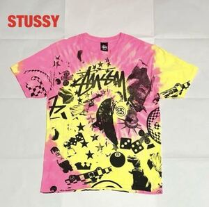 【人気】STUSSY　ステューシー　タイダイTシャツ　ブランドロゴ　エイトボール　ユニセックス　クルーネック　バイカラー　個性的　総柄