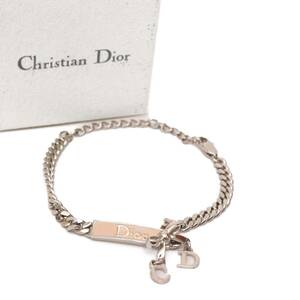 クリスチャン ディオール ブレスレット バングル アクセサリー プレート リボン 喜平チェーン シルバー silver ピンク Christian Dior