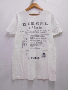 67 送60サ 1107$D19 DIESEL ディーゼル メンズ 半袖プリントTシャツ ホワイト サイズXL 中古品