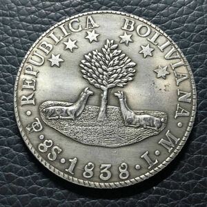 外国古銭　ラテンアメリカ　1838年　シモン・ボリバル　解放者　記念銀貨　大型銀貨 