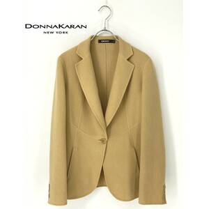 A9336/極美品 春夏 DONNA KARAN ダナキャラン ウール アンゴラ ダブルフェイス テーラード ジャケット 4 M程 茶 レディース キャメル