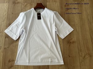 新品訳有り COMME CA MEN コムサメン ロールアップ ショートスリーブTシャツ 01ホワイト Lサイズ 42TG14 定価14,300円