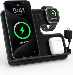 Braveby ワイヤレス充電器 スタンド充電器 折り畳み式 三台同時充電 置くだけ 充電器 同時にiPhone/Apple Watch/Airpodsに対応 ワイヤレ