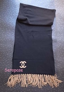 ★０７Ａシャネル CHANEL カシミヤ 　CCロゴマフラー 黒