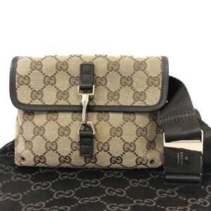 美品☆GUCCI グッチ 92543 GG柄 GGキャンバス×レザー クロスボディ ショルダーバッグ 斜め掛けかばん ブラウン系