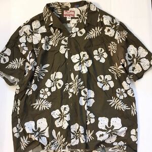 ハワイアンシャツ　アロハシャツ RJC MADE IN HAWAII U.S.A. キングサイズ　4XL 花柄　リーフ柄　ブラウン