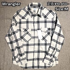 新品　Wrangler × BEAMS 別注 ウエスタンシャツ ラングラー　ネルシャツ　長袖シャツ フランネル チェック柄 シャツ アメカジ　ホワイト