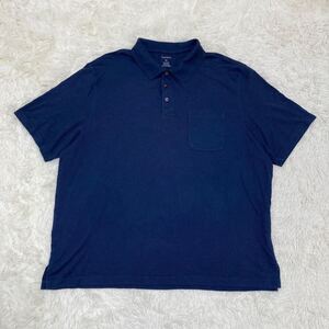 YT2351 VAN HEUSEN ヴァンヒューゼン ポロシャツ サイズ2XL 半袖 ネイビー ミジンボーダー 胸ポケット BIG SIZE サイドスリット ゴルフ