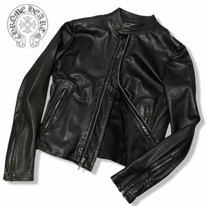 正規品 CHROME HEARTS クロムハーツ LAMB SKIN ラムレザー ダガージップ シングルライダース 革ジャン S ブラック レディース