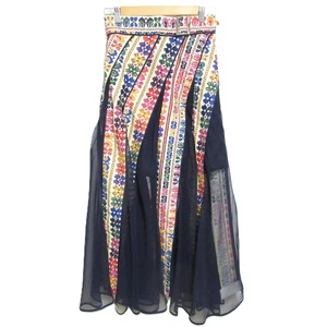 美品 19AW sacai サカイ long embroidered skirt チロリアンテープ マキシ丈 ロングスカート 19-04601 1 ネイビー×マルチカラー