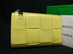 1円 BOTTEGA VENETA ボッテガヴェネタ マキシイントレチャート カセット レザー 二つ折り 財布 ウォレット ライトイエロー系 FB8980