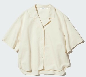 [新品]レディース/女性用/トップス/シャツ　UNIQLOユニクロ リンネブレンドオープンカラーシャツ　半袖　M オフホワイト 