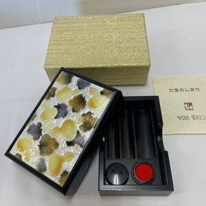 【中古】七宝焼 印鑑ケース ひょうたん 朱肉付き 小物入れ 伝統工芸品 平林七宝 外寸 幅約10×奥行約13×高さ約4cm 長期保管品◆M0888