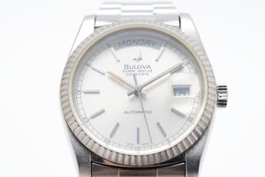 稼働品 ブローバ デイデイト ラウンド シルバー 自動巻き メンズ 腕時計 BULOVA