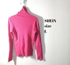 良品✨シーインSHEIN✨ハイネック　セーター　リブニット　ピンク　無地　L