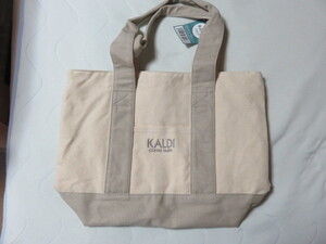 KALDI COFFEE FARM カルディ カフェ ファーム トートバッグ 手提げバッグ 430-320-135㎜ 淡ベージュ色 裏地付 布地 外/内ポケット 未使用