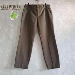 ZARA WOMANꕤアンクル丈 ストレッチ センタープレスパンツ 茶 スリット