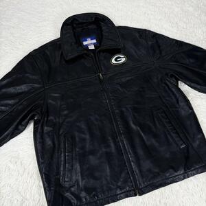 希少90s NFL GREEN BAY PACKERS 本革　レザージャケット　グリーンベイパッカーズ　リーボック　黒　ブラック　XL