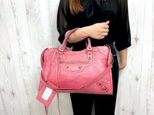 美品 BALENCIAGA バレンシアガ ザ シティ トートバッグ ハンドバッグ バッグ レザー ピンク A4収納可 72125Y