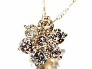 1円～【ジュエリー極】綺麗な透明感！天然ブラウンダイヤモンド0.50ct 高級K18YGペンダントネックレス a1234ir【送料無料】