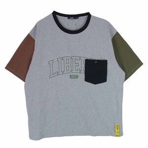 リベーレ LIBERE MT COLOR POCKET TEE クレイジーパターン カレッジロゴプリント ポケット Tシャツ グレー系 S【中古】