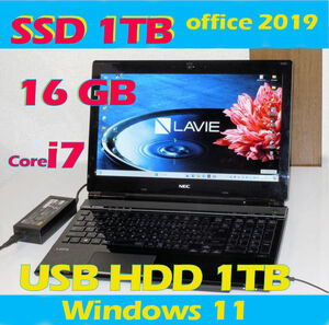 【 Full-HD 液晶 + 最強 Core i7 + 新品SSD 1TB + 1TB HDD + 新品 16 GB 】Windows 11 / Office 2019 H&B /Blu-ray / GN255BGD1 /Bluetooth