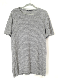 美品◆T by Alexander Wang アレキサンダーワン メンズ リネン素材 霜降 ボーダー カットソー Tシャツ 灰 S◆ 夏場も涼しいリネンモデル♪