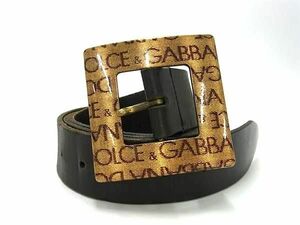 1円 DOLCE＆GABBANA ドルチェ&ガッバーナ レザー ゴールド金具 ベルト 表記サイズ 90/36 ビジネス 紳士 メンズ ブラック系 FD3988