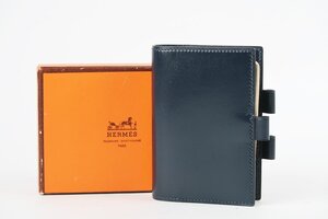 【美品】HERMES エルメス アジェンダPM 〇P刻印 手帳カバー 小物 ネイビー系【RH88】