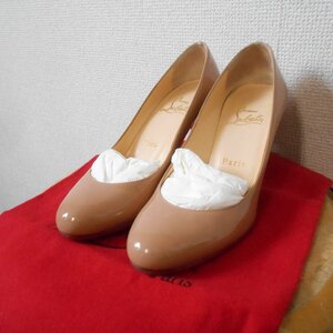 クリスチャン ルブタン Christian Louboutin 35 1/2 エナメル コーティング パンプス ベージュ