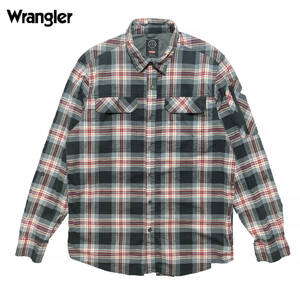 【980円スタート】USA 古着 長袖シャツ Wrangler グレー系チェック柄 メンズM ラングラー ポケット ベンチレーション アウトドア BG0181