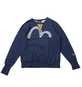 ■ EVISU Paris エヴィス ■ 1170 ビッグカモメプリント インディゴ染 両V リブ長 スウェット トレーナー インディゴブルー 42