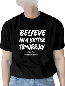 サイズ　XXL　ブラック生地　BELIEVE IN A BETTER TOMORROW　デザイン　メンズ　半袖　Tシャツ　黒　大きいサイズ　6