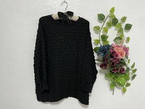 f■4L■新品■きれいめカジュアル*ドロップショルダー二の腕ゆったり*ポコポコTops*ポップコーン■黒