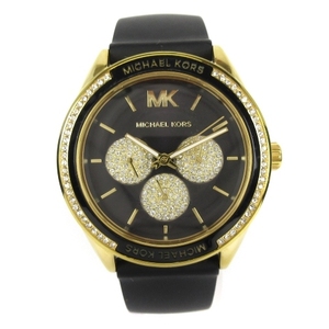 マイケルコース MICHAEL KORS 腕時計 ライトストーン MK-6944 クォーツ ブラック ゴールドカラー ジャンク レディース