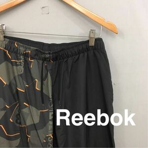 リーボック Reebok ウインドパンツ 長ズボン ボトムス ロゴプリント ポリエステル100% ブラック 黒 メンズ 男性用 Mサイズ ￡▼