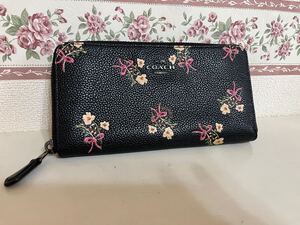 COACH 花柄刺繍 長財布 黒　3023-07-1