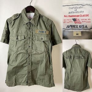 ★【並品 国内正規品 名作 ウォッシュ加工】AVIREX アヴィレックス 6195032 コットン100％ AIR FORCE ステンシル ミリタリー 半袖 シャツ M