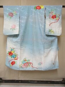 1円 良品 正絹 女児 子供着物 縮緬 七五三 和装 和服 アンティーク レトロ 花柄 草花 高級 袷 身丈124cm 裄55cm【夢職】★★★