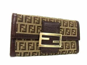 1円 ■美品■ FENDI フェンディ ズッキーノ ズッカ柄 キャンバス×レザー 二つ折り 長財布 ウォレット 札入れ 小銭入れ ブラウン系 AZ5399