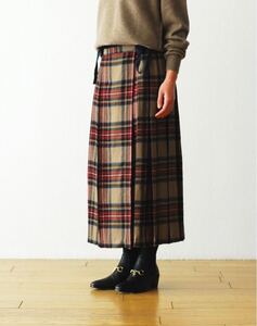 TOUJOURS トゥジュー Kilt Pleated Long Skirt BROWN TARTAN PLAID WOOL CLOTH 定価63,800円 プリーツスカート