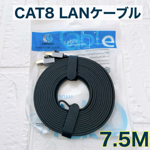 CAT8 LANケーブル フラット カテゴリー8 超高速 7.5M イーサネット 40Gbps 2000MHz RJ45 ツメ折れ防止カバー