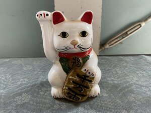 時代物　陶磁器製　色絵磁器　招き猫 まねきねこ 商売盛/縁起物 ▼昭和レトロ商店大正浪漫