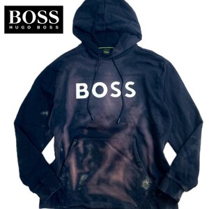 超希少デザイン!!XLサイズ●現行タグ ヒューゴボス パーカー トレーナー スウェット HUGO BOSS ストレッチ 胸元ロゴ ダメージプリント