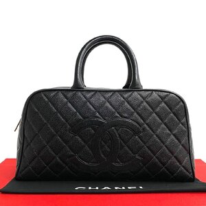 極 美品 シール有 8番台 CHANEL シャネル ヴィンテージ キャビアスキン ココマーク ハンドバッグ ボストンバッグ トートバッグ 黒 39945