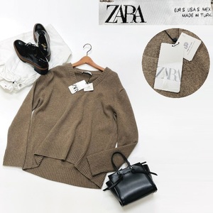 /S/ ZARA ブラウン Vネック長袖カシミアセーター レディース タグ カジュアル トップス 通勤フェミニン 大人可愛い デイリー ザラ