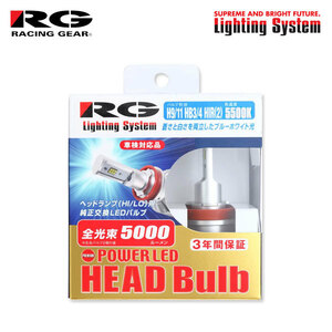 RG パワーLEDヘッドバルブ プレミアムモデル ヘッドライト ハイビーム用 HB3 5500K エルグランド E50系 H12.8～H14.4 純正HB3/D2R/H1
